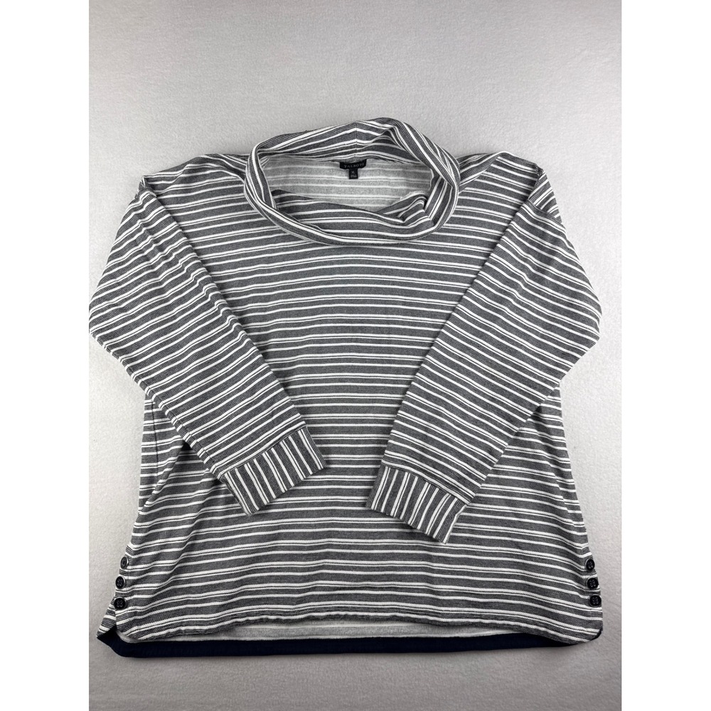 Talbots Womens XL Navy White Striped Cowl Neck Side Button Cotton Knit Top